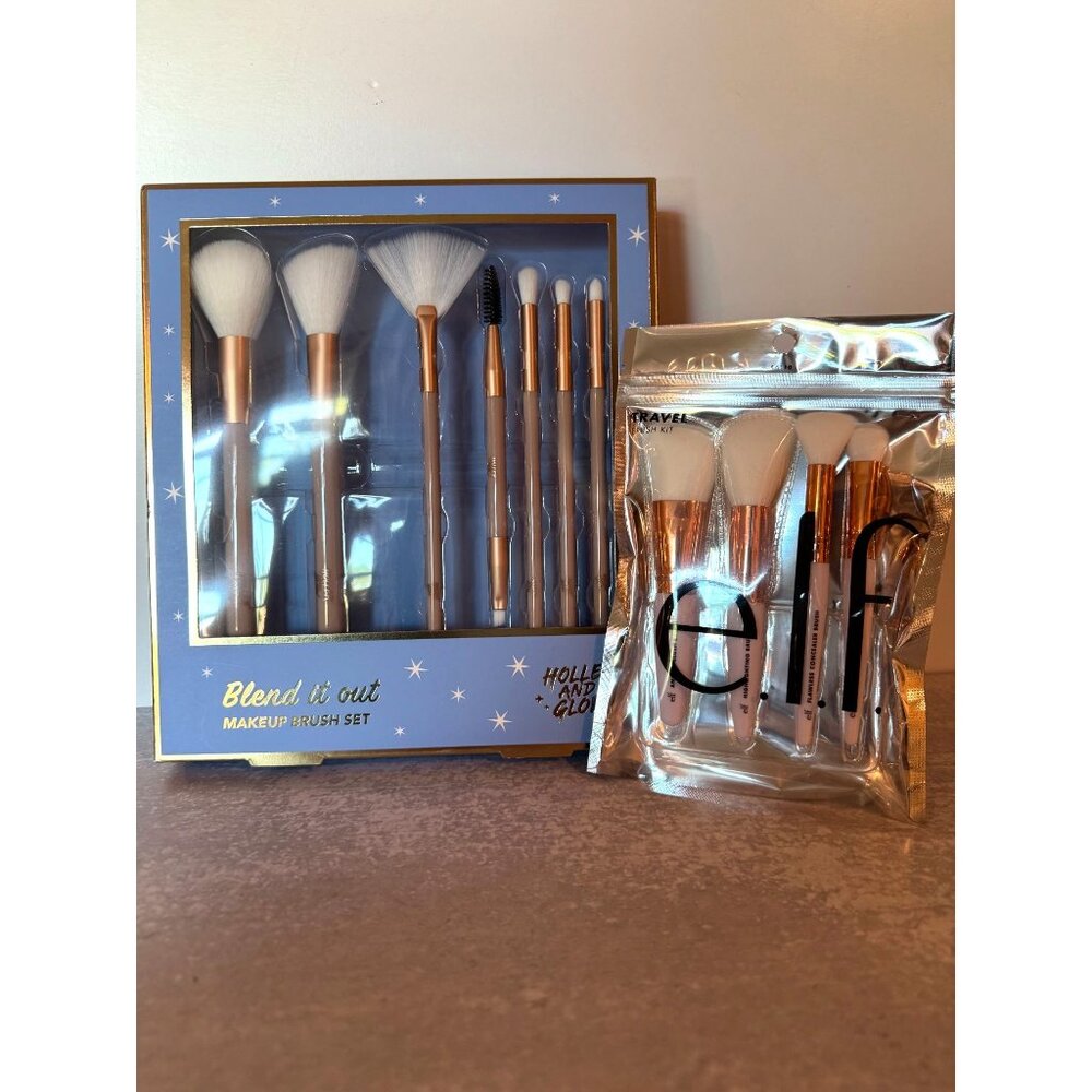 Makeup Brush Bundle – e.l.f. Rose Gold Travel Set + Holler and Glow 7-Piece Gift